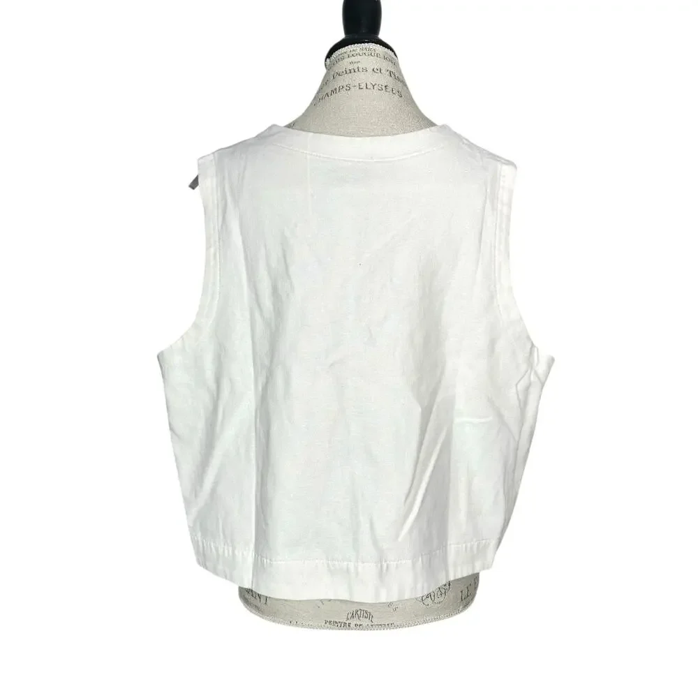 Old Navy | Women | Ivory White Linen Blend Tie Front V-Neck Sleeveless Vest | 2X
